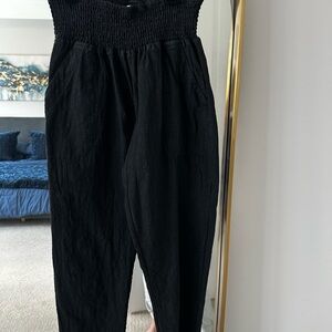 Women's Black Smocked Maternity transitional linen